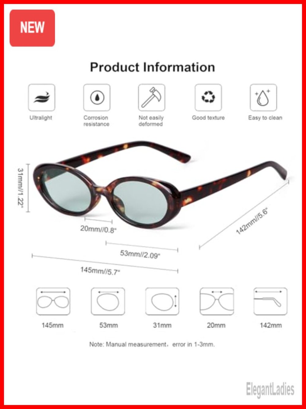 Retro Small Oval Sunglasses UV400 Protection Cat Eye Style - Picture 5 of 6